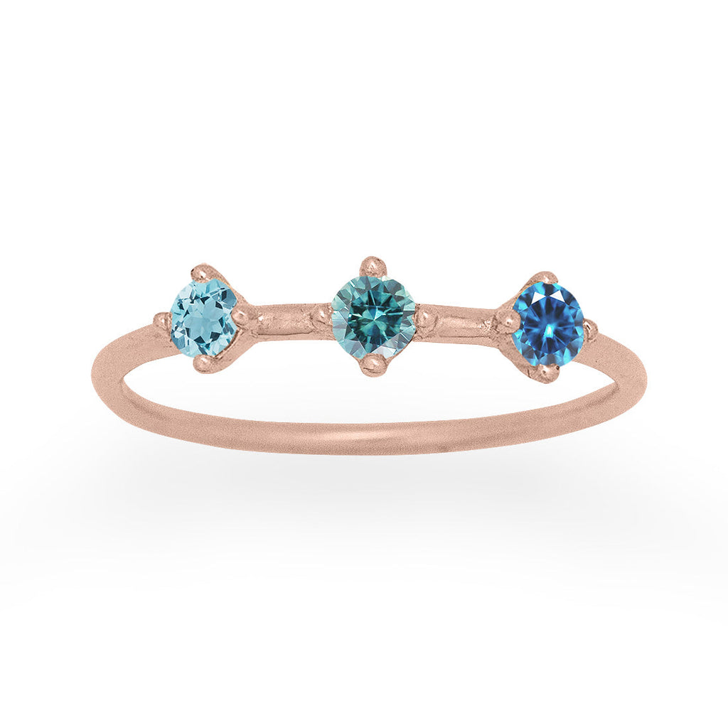 Celestial Orion Constellation Blue Ombré Sapphire and Aquamarine Ring By Valley Rose