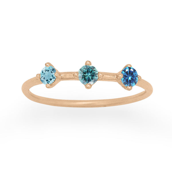 Celestial Orion Constellation Blue Ombré Sapphire and Aquamarine Ring By Valley Rose
