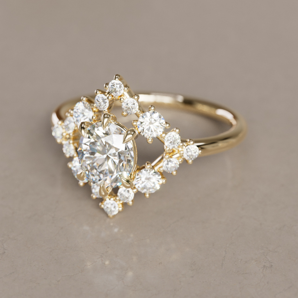 Celestial Oval Engagement Ring with Diamonds and Halo By Valley Rose