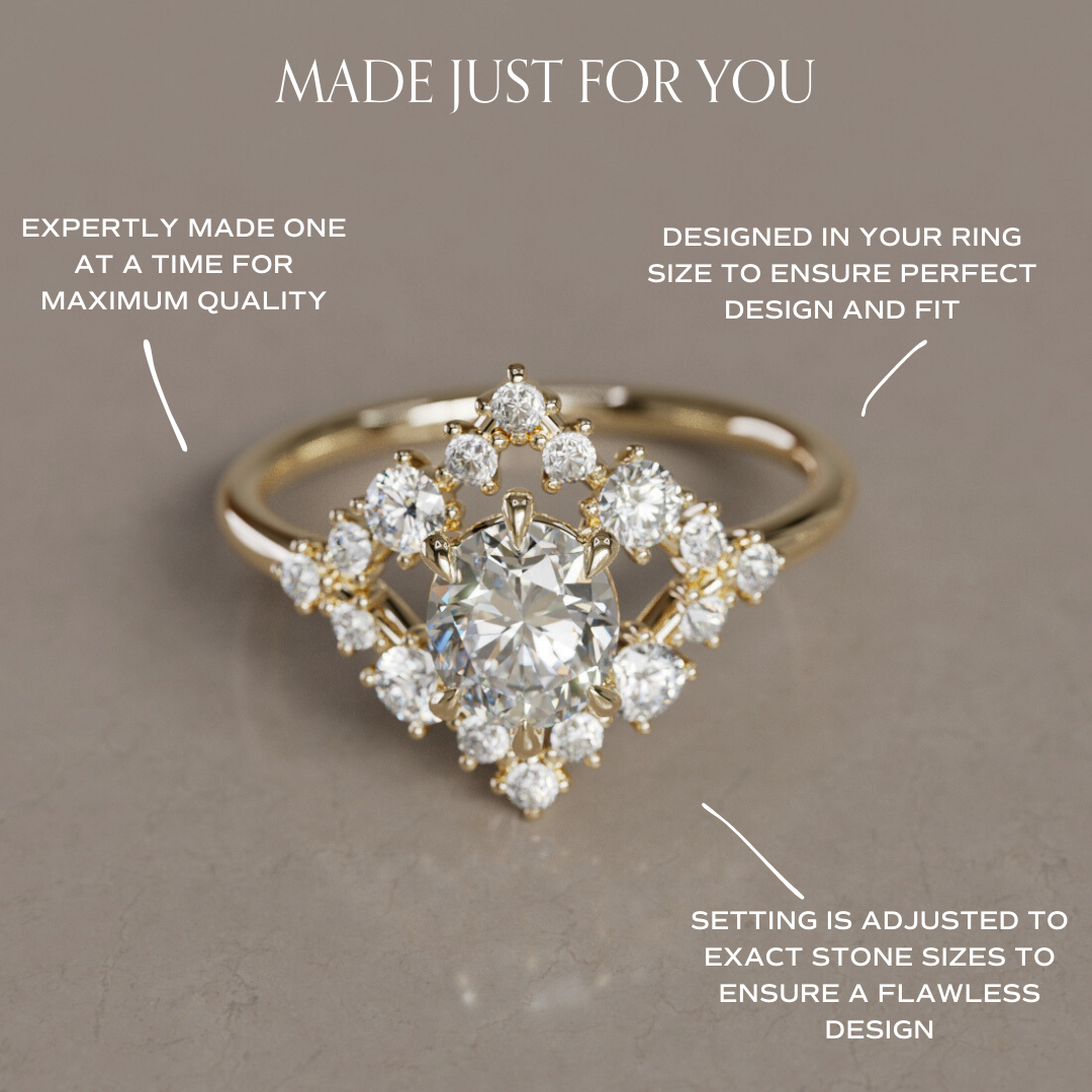 Celestial Oval Engagement Ring with Diamonds and Halo By Valley Rose