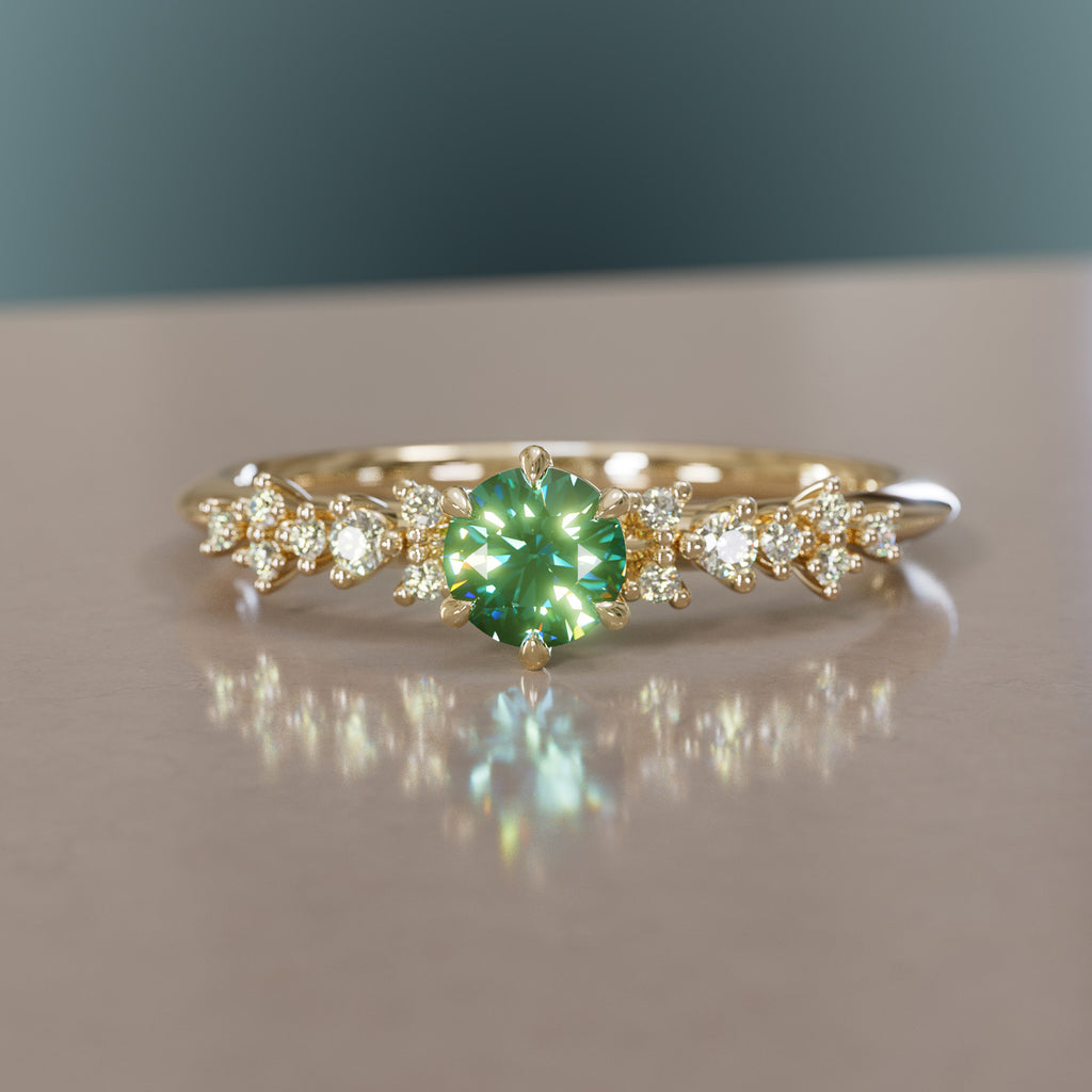 Celestial ring with Green Sapphire Nature Inspired By Valley Rose