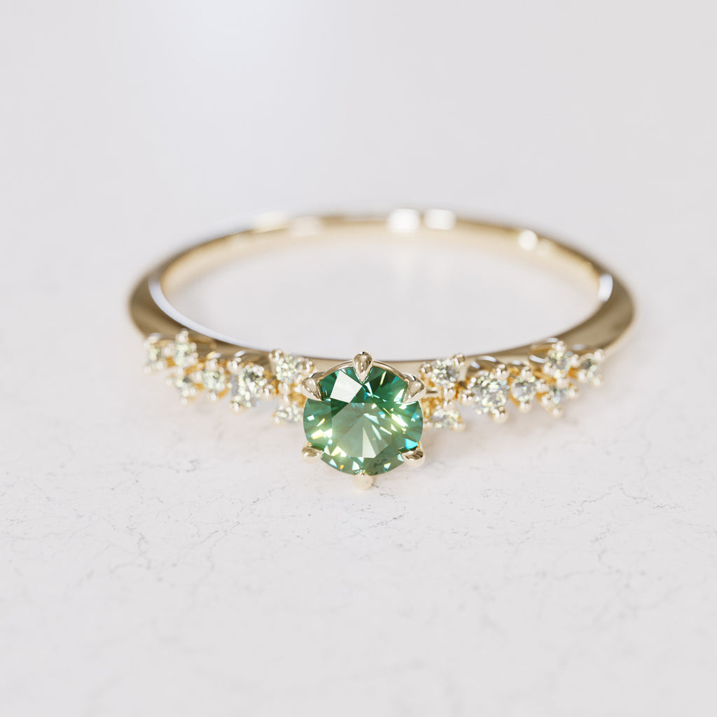 Celestial ring with Green Sapphire Nature Inspired By Valley Rose