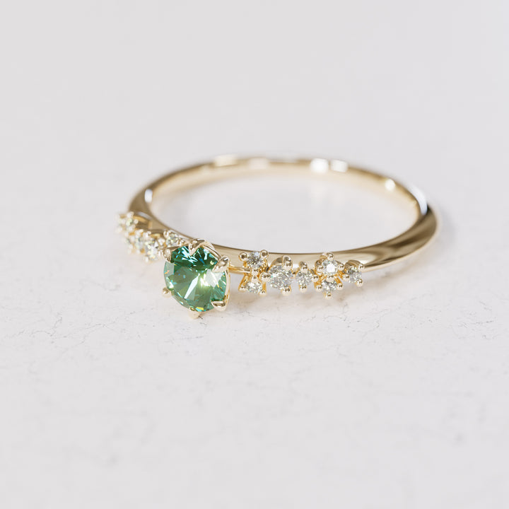 Celestial ring with Green Sapphire Nature Inspired By Valley Rose