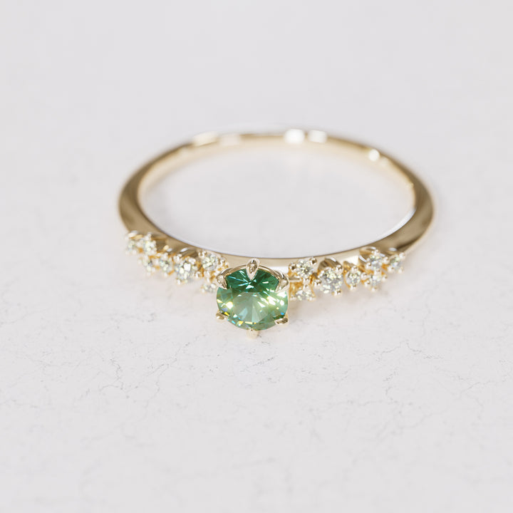 Celestial ring with Green Sapphire Nature Inspired By Valley Rose