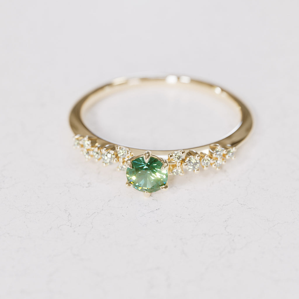 Celestial ring with Green Sapphire Nature Inspired By Valley Rose