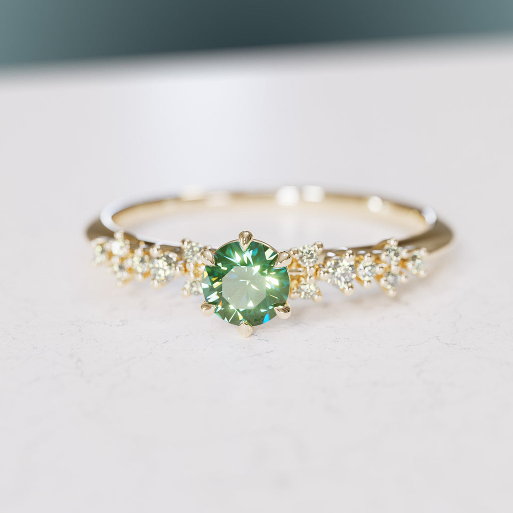 Celestial ring with Green Sapphire Nature Inspired By Valley Rose