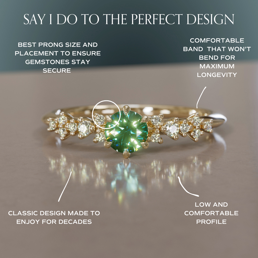 Celestial ring with Green Sapphire Nature Inspired By Valley Rose
