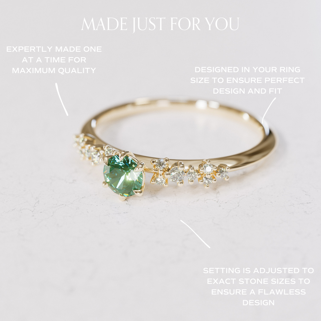 Celestial ring with Green Sapphire Nature Inspired By Valley Rose