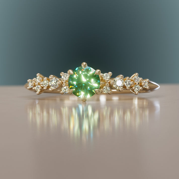 Celestial ring with Green Sapphire Nature Inspired By Valley Rose