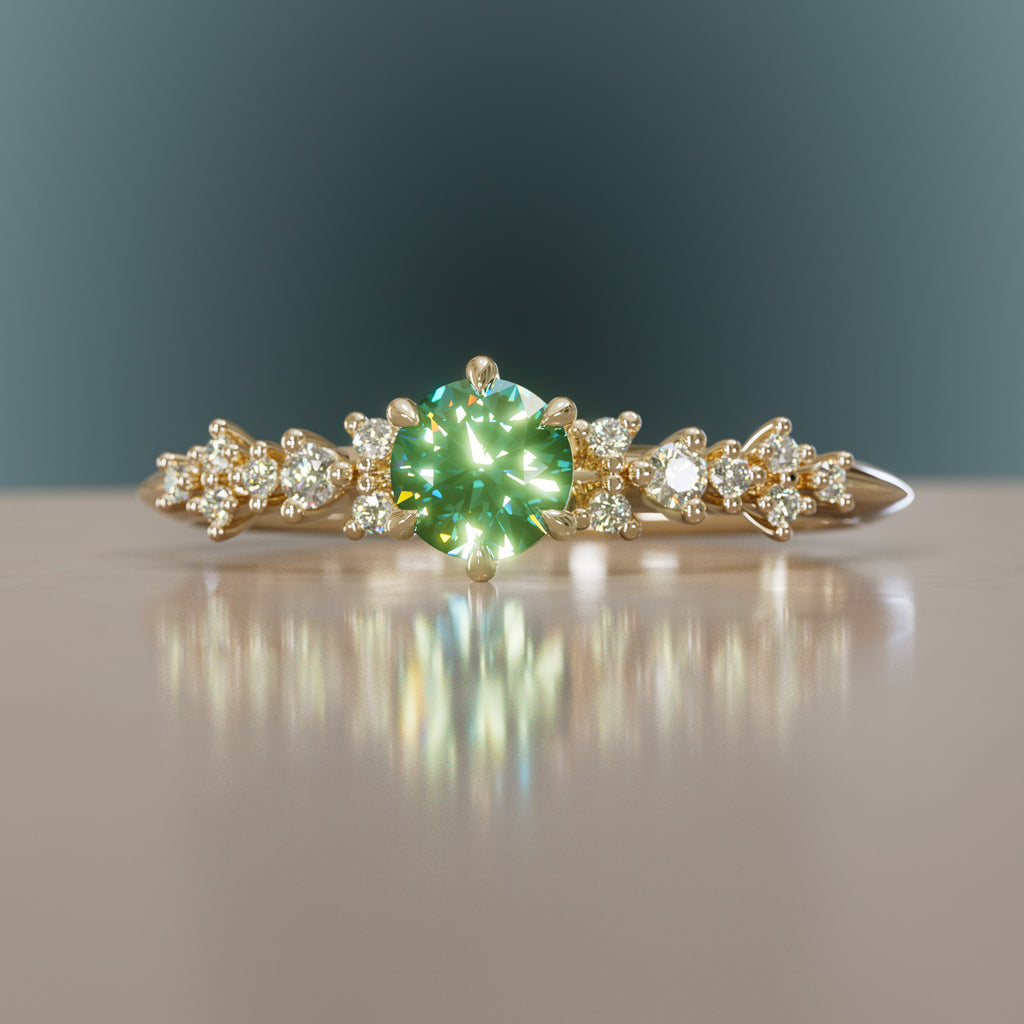 Celestial ring with Green Sapphire Nature Inspired By Valley Rose