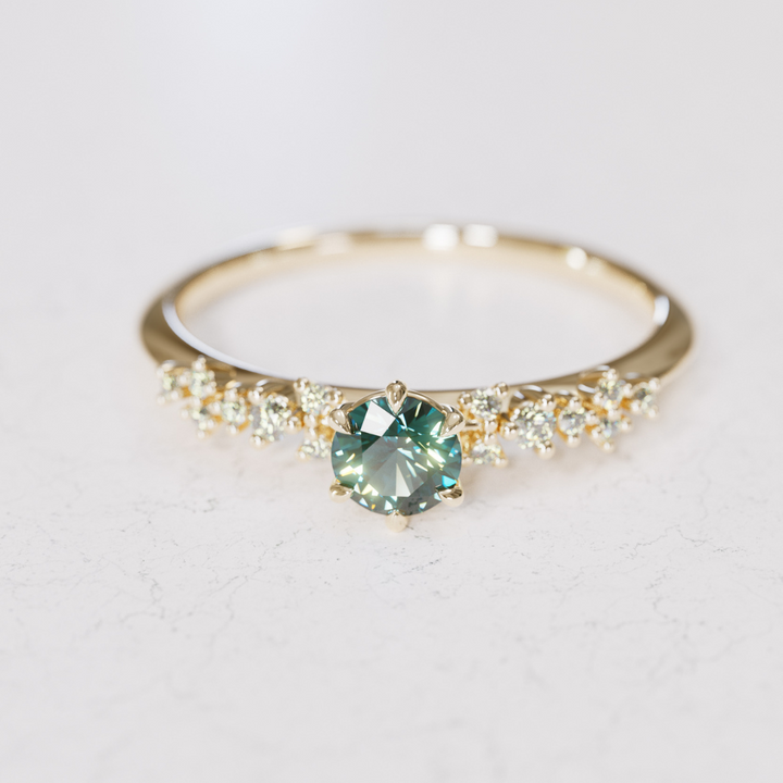Celestial ring with Teal Sapphire Nature Inspired By Valley Rose