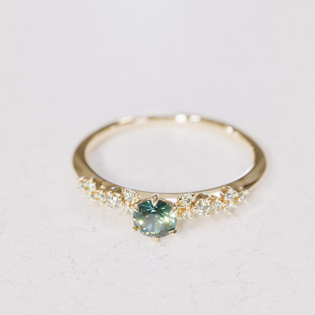 Celestial ring with Teal Sapphire Nature Inspired By Valley Rose