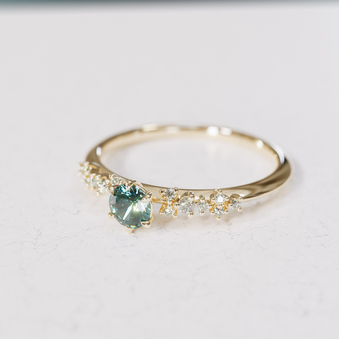 Celestial ring with Teal Sapphire Nature Inspired By Valley Rose