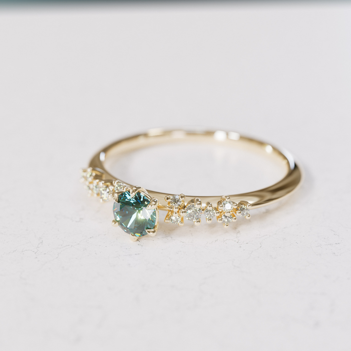 Celestial ring with Teal Sapphire Nature Inspired By Valley Rose
