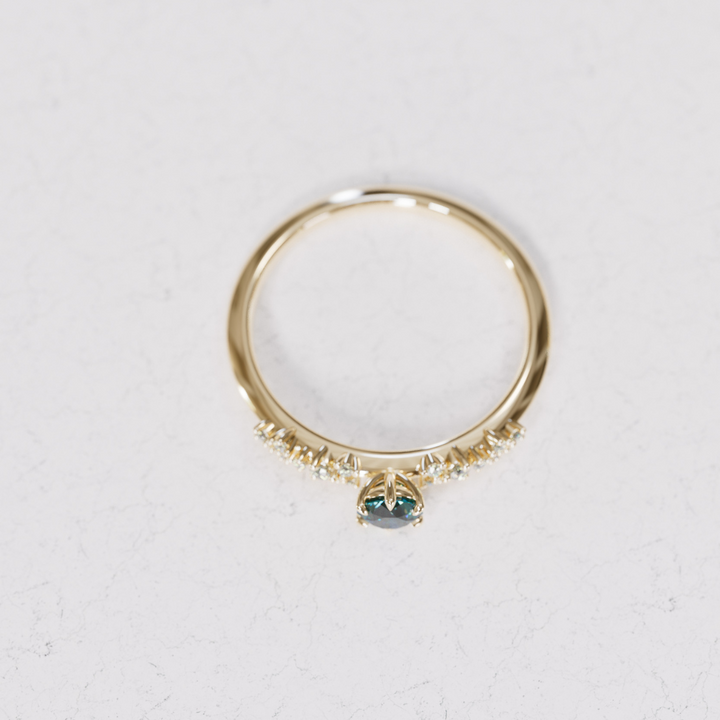 Celestial ring with Teal Sapphire Nature Inspired By Valley Rose