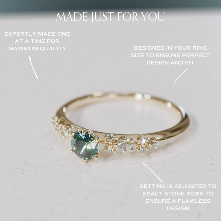 Celestial ring with Teal Sapphire Nature Inspired By Valley Rose