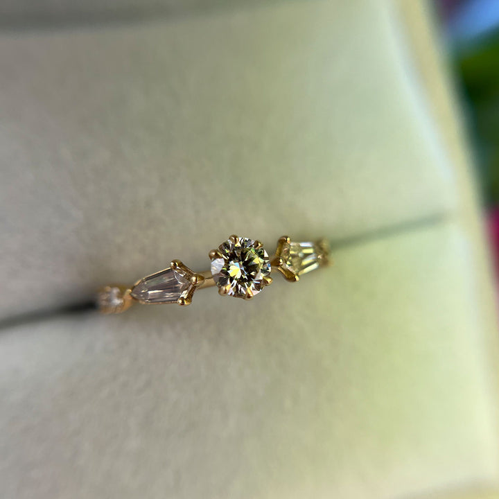 Celestial Round & Shield Cut Fantasy Diamond Engagement Ring By Valley Rose