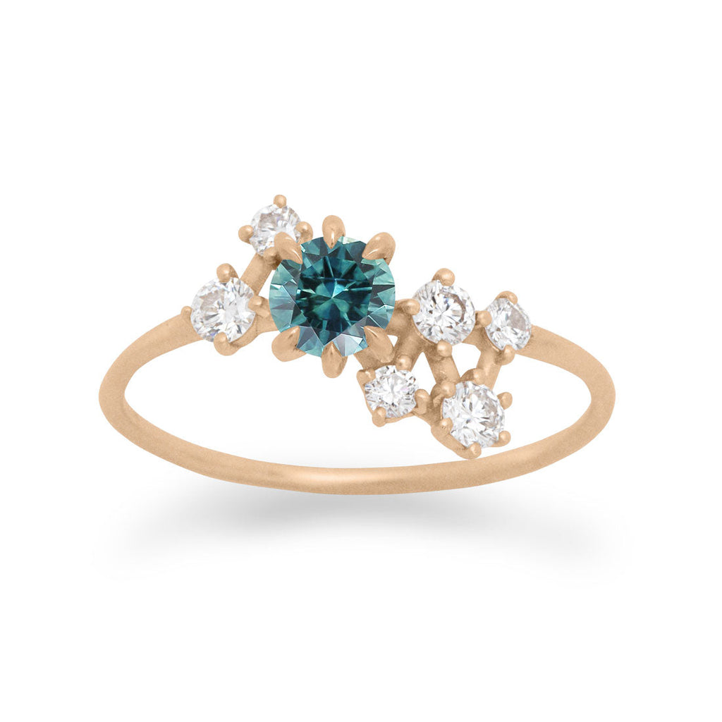 Celestial Teal Sapphire Engagement Ring with Diamonds By Valley Rose