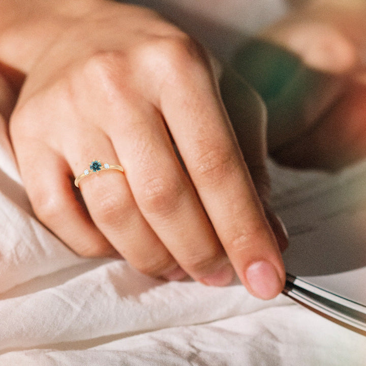 Celestial Teal Sapphire Engagement Ring with Diamonds By Valley Rose