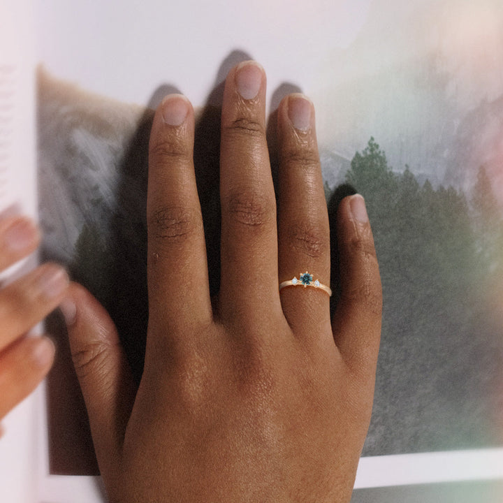 Celestial Teal Sapphire Engagement Ring with Diamonds By Valley Rose