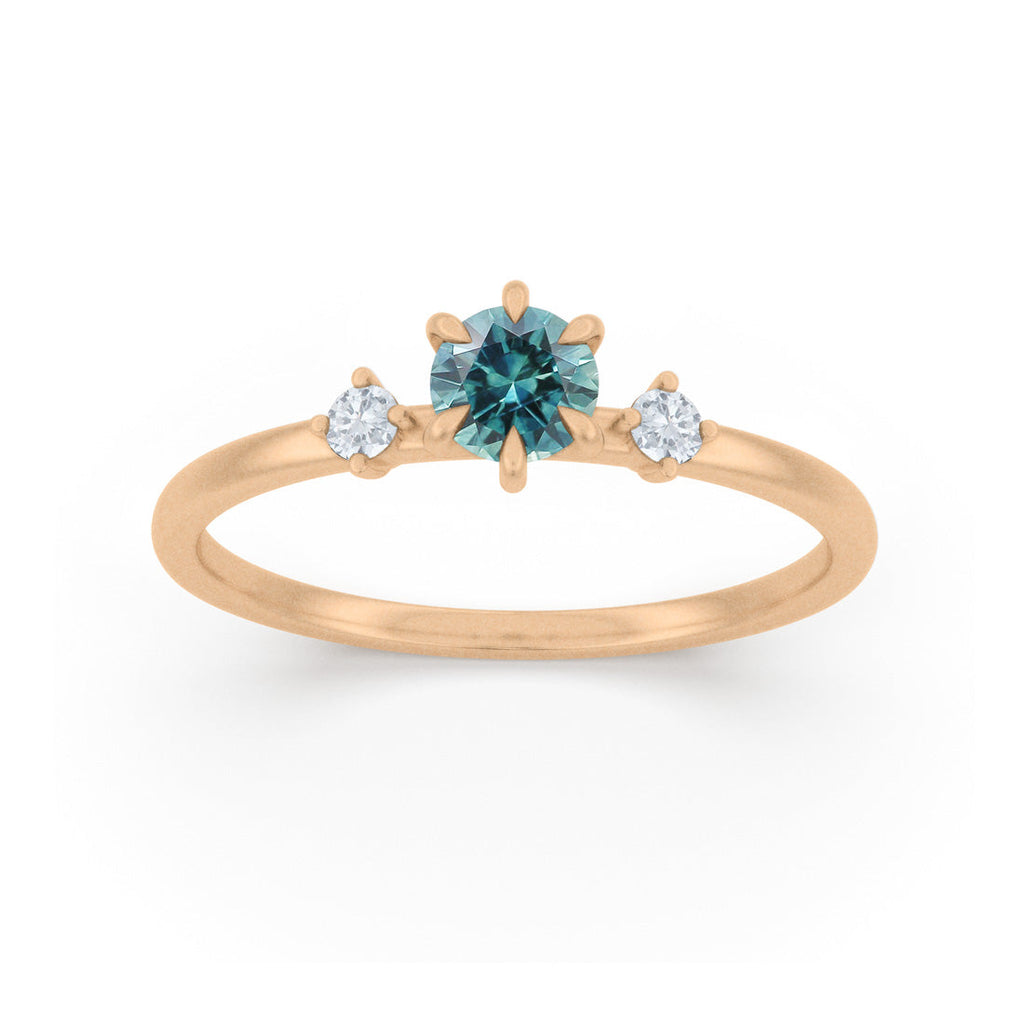 Celestial Teal Sapphire Engagement Ring with Diamonds By Valley Rose