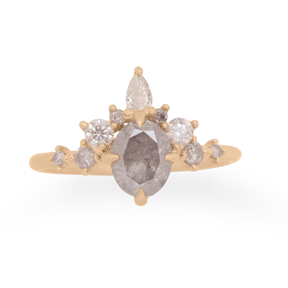Celestial Witchy Oval Grey Salt & Pepper Diamond Engagement Ring By Valley Rose