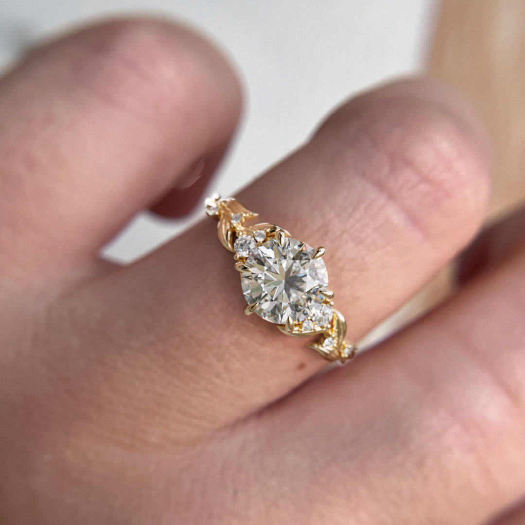 Lab Diamond Engagement Ring: Celria Round Cut Flower Ring Nature Inspired (Setting Only)