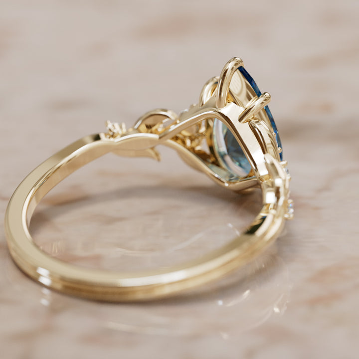 Celria Pear Blue Sapphire Engagement Flower Ring Nature Inspired (Setting Only) By Valley Rose