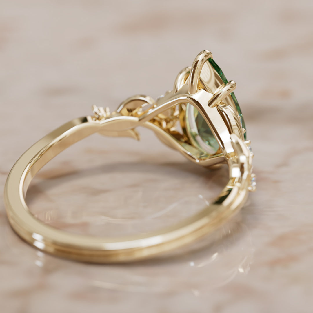 Celria Pear Green Sapphire Engagement Flower Ring Nature Inspired (Setting Only) By Valley Rose