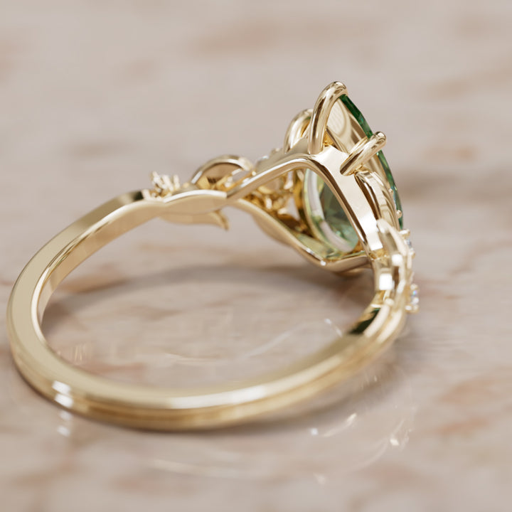 Celria Pear Green Sapphire Engagement Flower Ring Nature Inspired (Setting Only) By Valley Rose