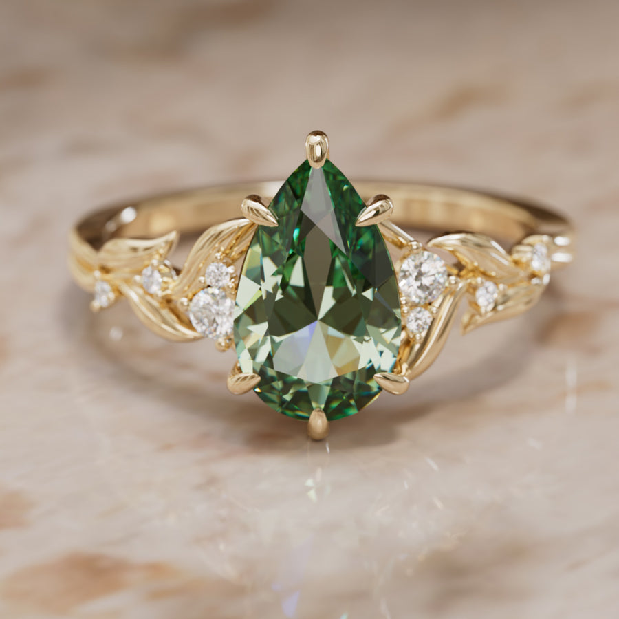 Celria Pear Green Sapphire Engagement Flower Ring Nature Inspired (Setting Only) By Valley Rose