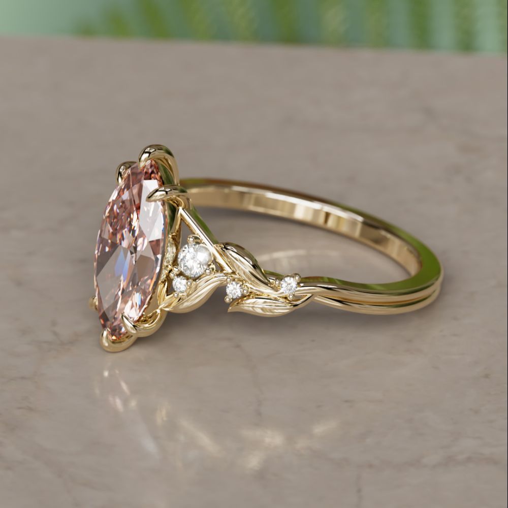 Lab Diamond Engagement Ring: Celria Pink Marquise Cut Flower Ring Nature Inspired