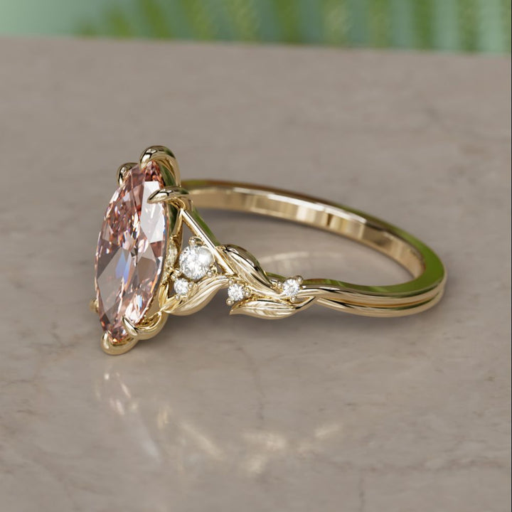 Lab Diamond Engagement Ring: Celria Pink Marquise Cut Flower Ring Nature Inspired