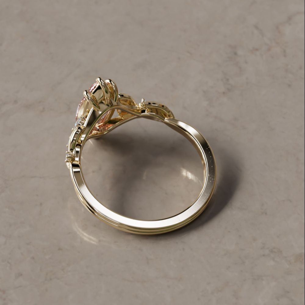 Lab Diamond Engagement Ring: Celria Pink Marquise Cut Flower Ring Nature Inspired