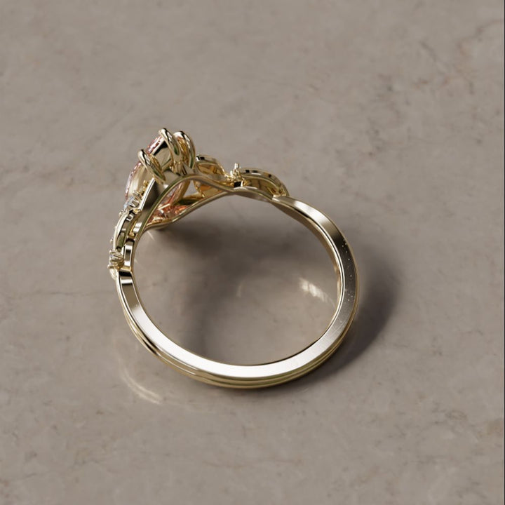 Lab Diamond Engagement Ring: Celria Pink Marquise Cut Flower Ring Nature Inspired