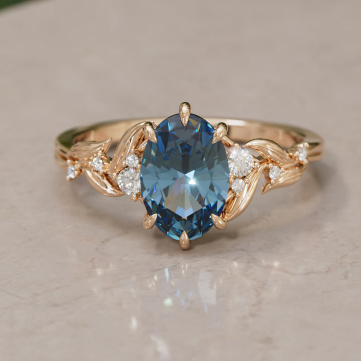 Celria Oval Blue Sapphire Fantasy Engagement Ring Nature Inspired with Leaves (Setting Only) By Valley Rose