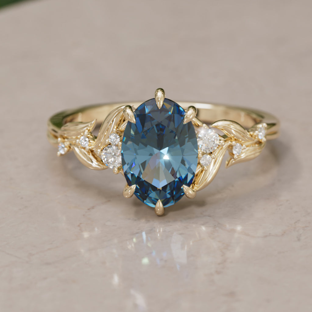 Celria Oval Blue Sapphire Fantasy Engagement Ring Nature Inspired with Leaves (Setting Only) By Valley Rose