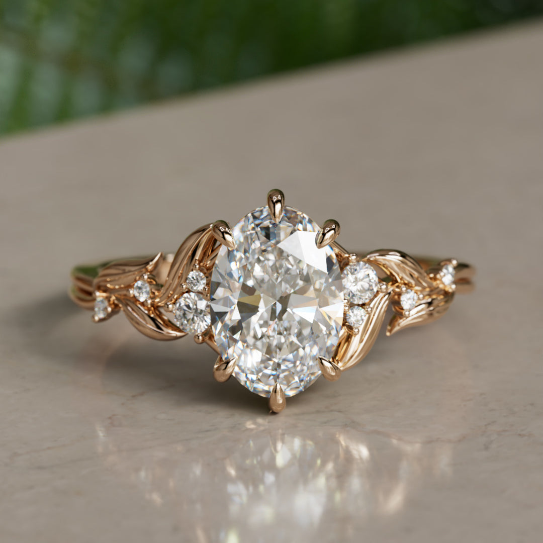 Celria Oval Lab Diamond Fantasy Engagement Ring Nature Inspired with Leaves (Setting Only) By Valley Rose