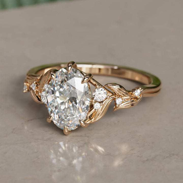 Celria Oval Lab Diamond Fantasy Engagement Ring Nature Inspired with Leaves (Setting Only) By Valley Rose