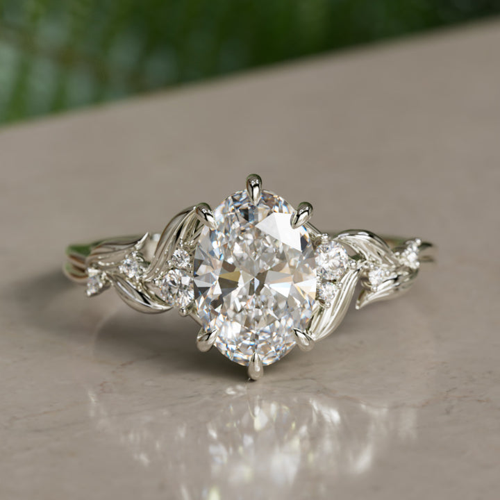 Celria Oval Lab Diamond Fantasy Engagement Ring Nature Inspired with Leaves (Setting Only) By Valley Rose
