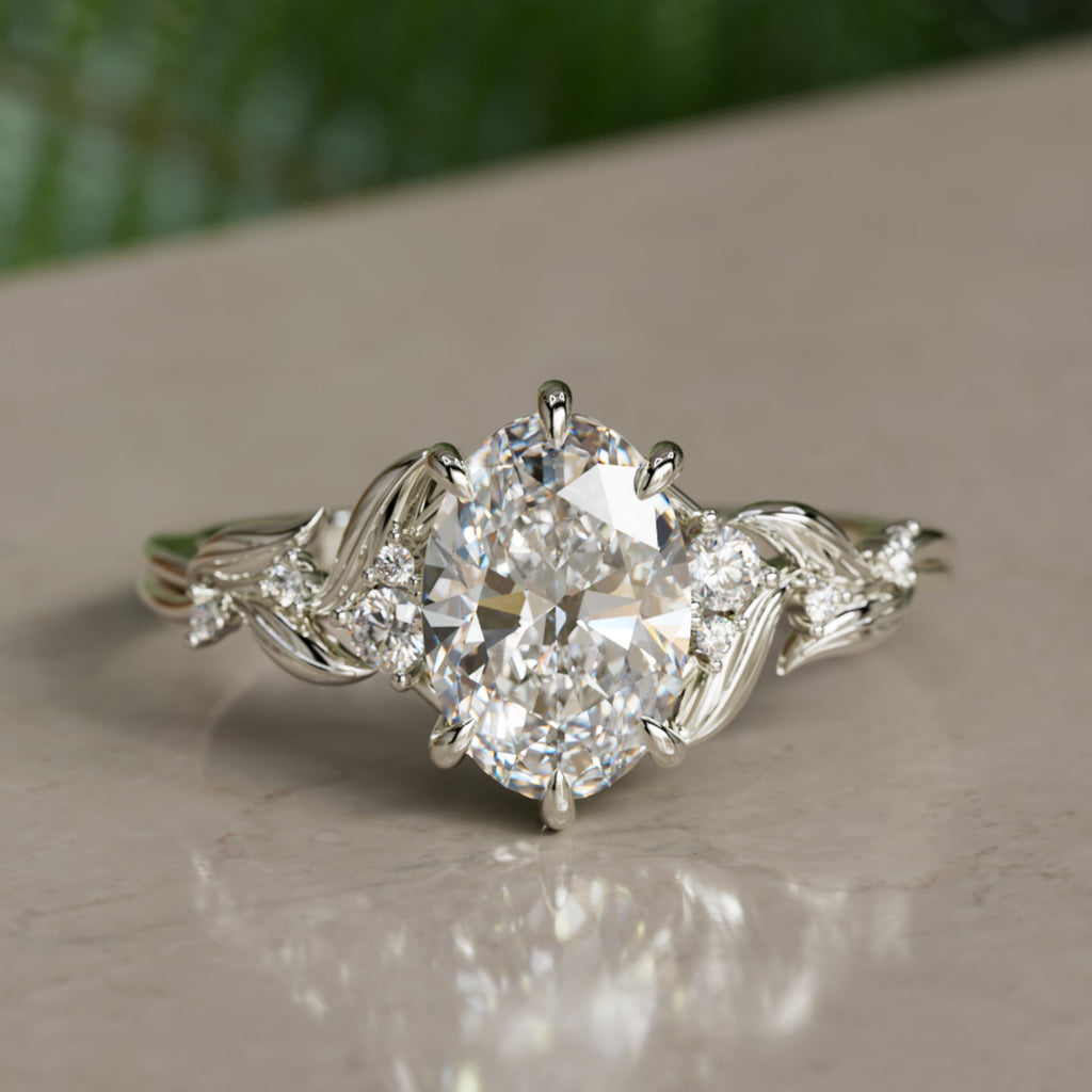 Celria Oval Lab Diamond Fantasy Engagement Ring Nature Inspired with Leaves (Setting Only) By Valley Rose
