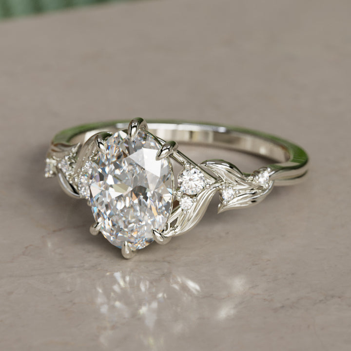 Celria Oval Lab Diamond Fantasy Engagement Ring Nature Inspired with Leaves (Setting Only) By Valley Rose