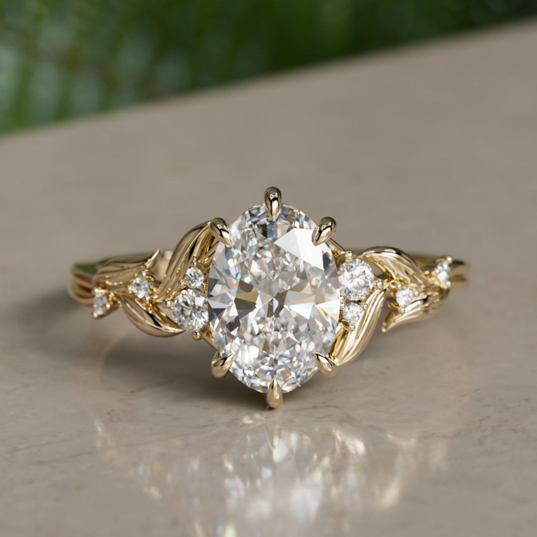 Celria Oval Lab Diamond Fantasy Engagement Ring Nature Inspired with Leaves (Setting Only) By Valley Rose
