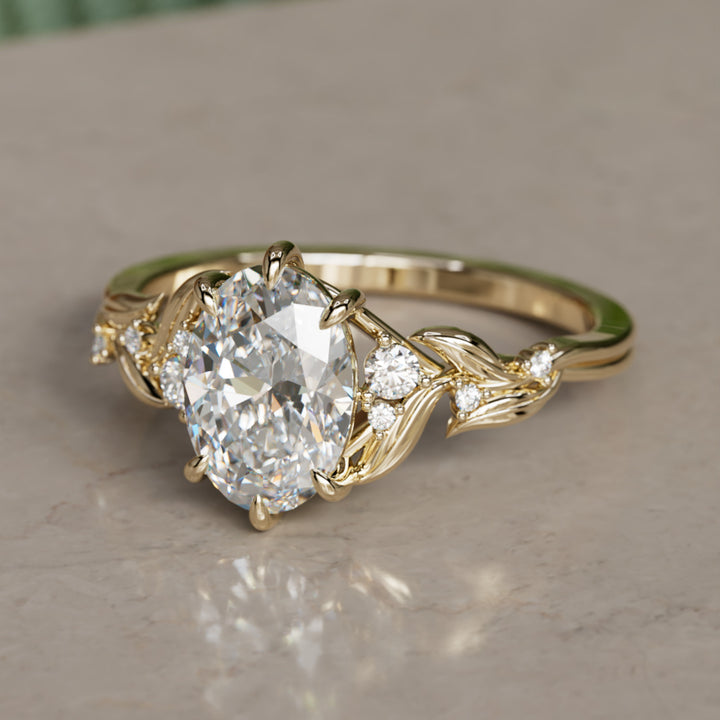 Celria Oval Lab Diamond Fantasy Engagement Ring Nature Inspired with Leaves (Setting Only) By Valley Rose