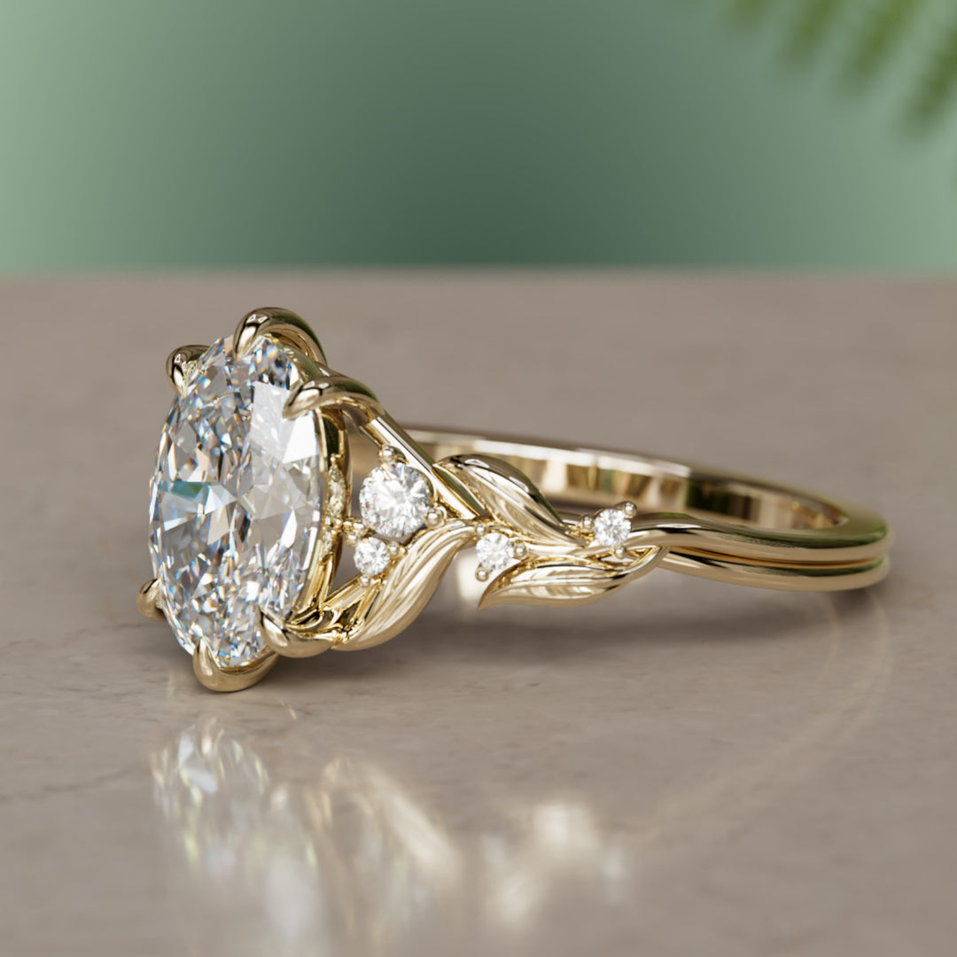 Celria Oval Lab Diamond Fantasy Engagement Ring Nature Inspired with Leaves (Setting Only) By Valley Rose