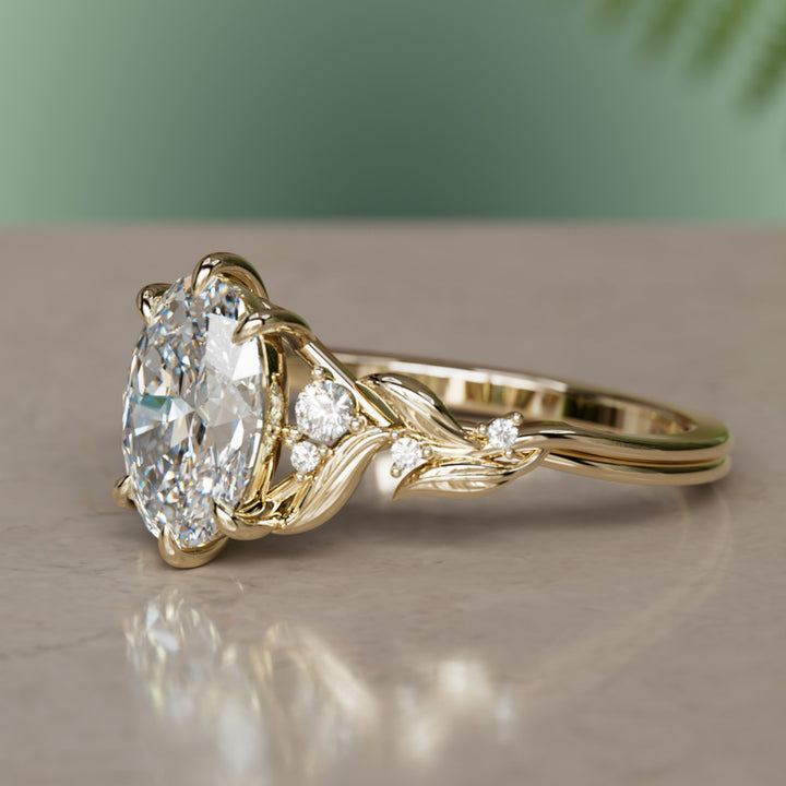 Celria Oval Lab Diamond Fantasy Engagement Ring Nature Inspired with Leaves (Setting Only) By Valley Rose