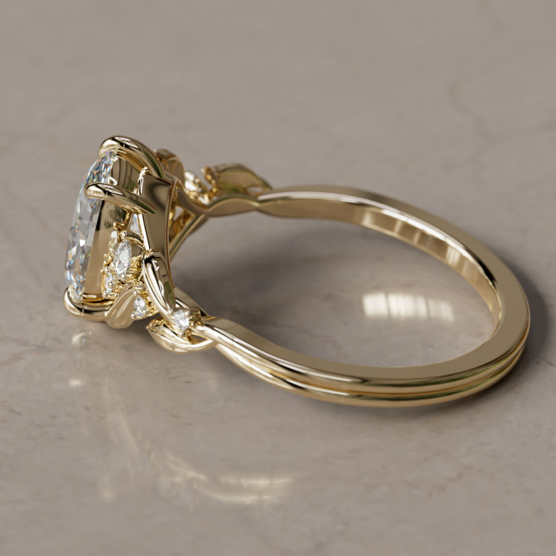 Celria Oval Lab Diamond Fantasy Engagement Ring Nature Inspired with Leaves (Setting Only) By Valley Rose