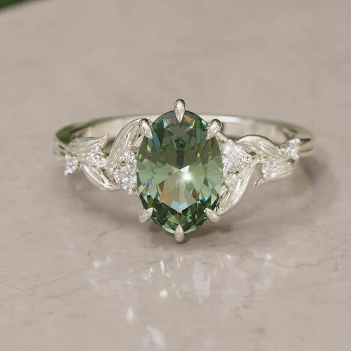 Celria Oval Green Sapphire Fantasy Engagement Ring Nature Inspired with Leaves (Setting Only) By Valley Rose