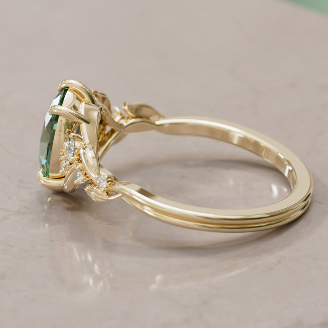 Celria Oval Green Sapphire Fantasy Engagement Ring Nature Inspired with Leaves (Setting Only) By Valley Rose
