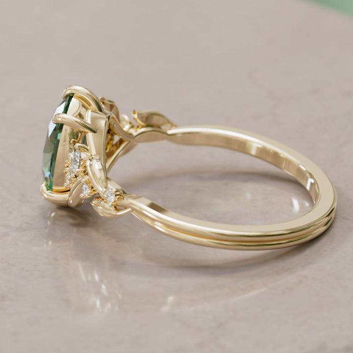 Celria Oval Green Sapphire Fantasy Engagement Ring Nature Inspired with Leaves (Setting Only) By Valley Rose